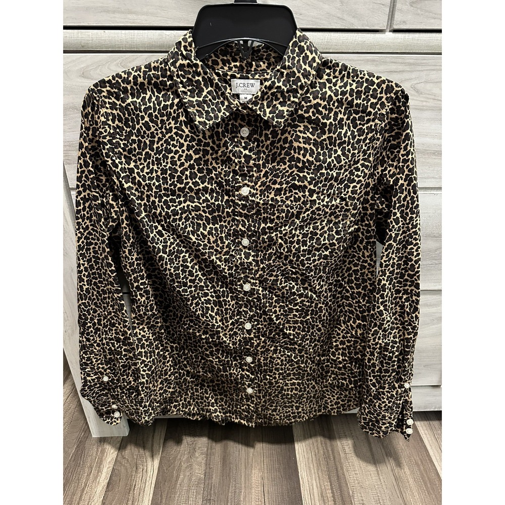 Women's J Crew Button Front Shirt medium Leopard Print